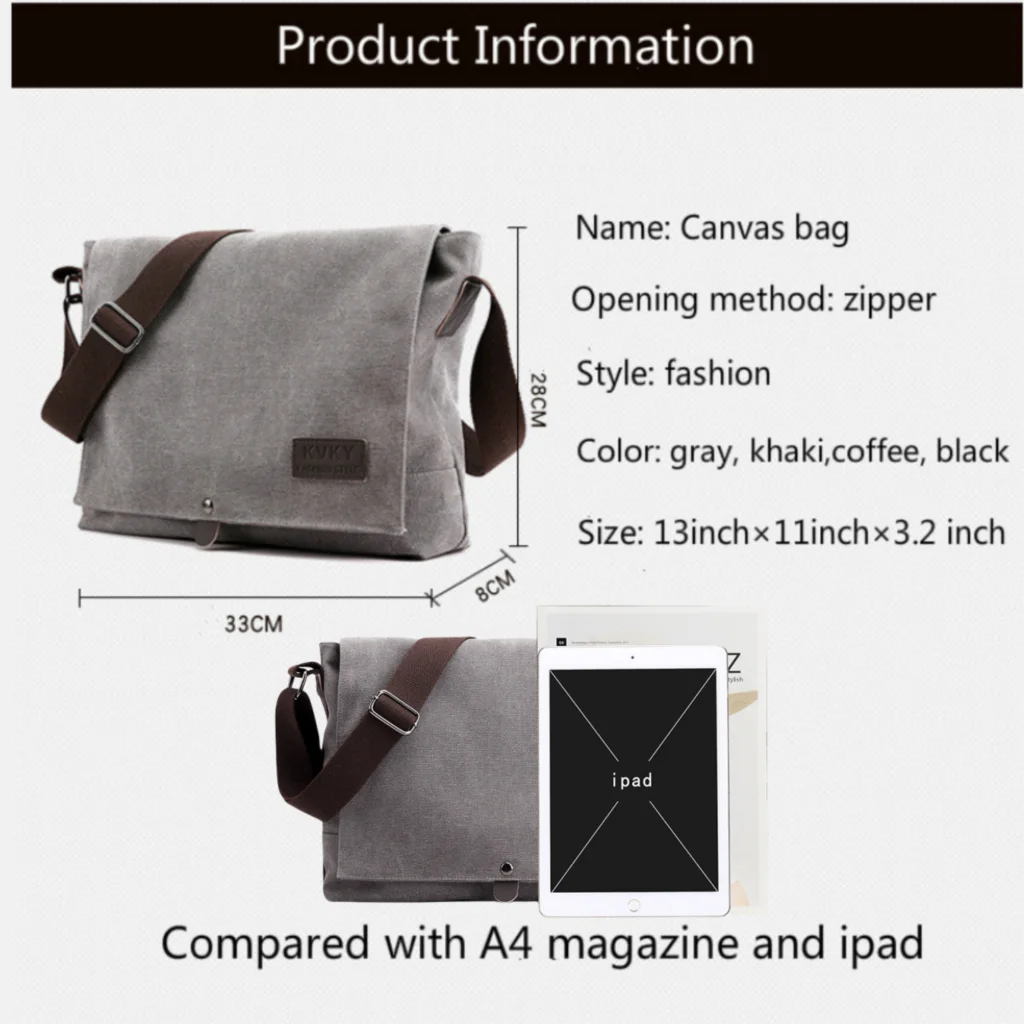 2024 Men Bags Male Canvas Shoulder Bags Unisex Crossbody Messenger Bags Large Retro Satchels for Travel Envelope Briefcase Tote