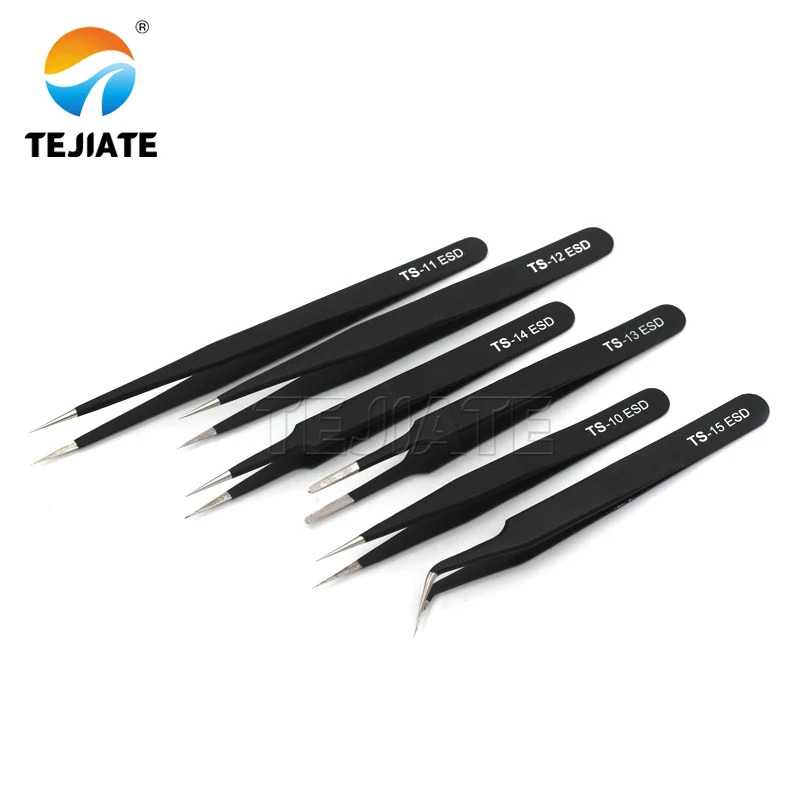 

Anti-static tweezers stainless steel pointed elbow hair removal tool long tweezers plastic mobile phone electronic repair