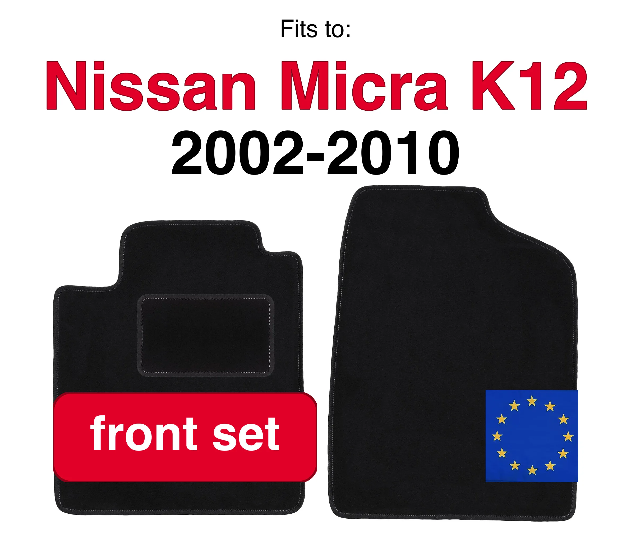 Auto velours vloermatten voor Nissan Micra K12 hatchback (2002-2010) - Zwart (2 stuks) set auto vloermatten voor