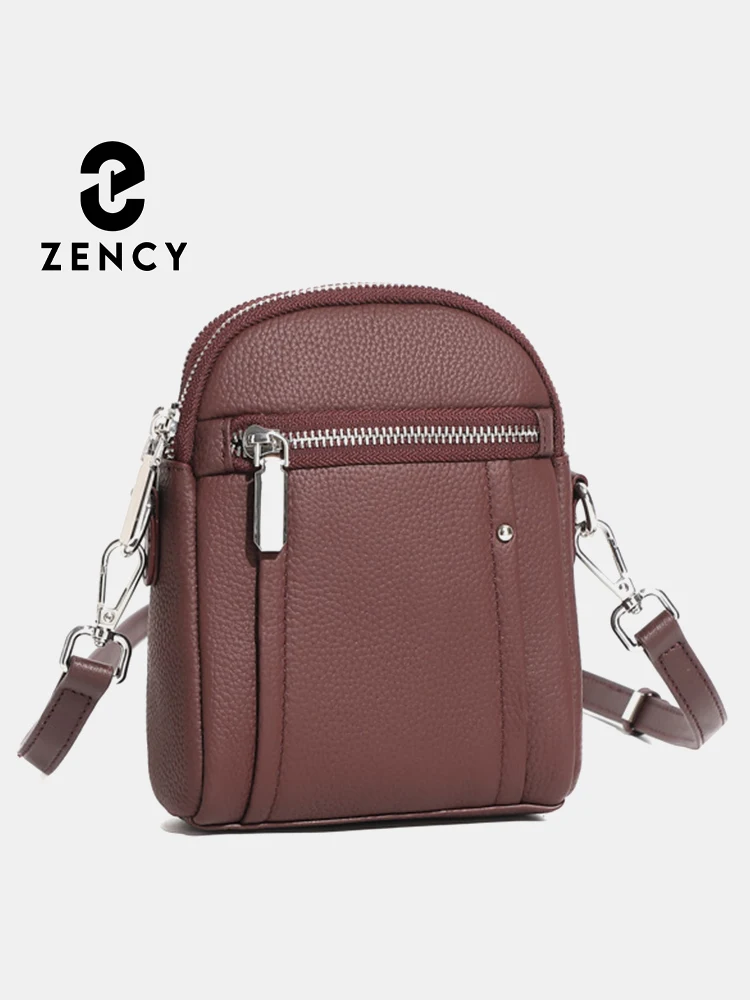 

Zency 100% Genuine Leather Fashion Women Crossbody Bag Practical Phone Purse Shoulder Handbag Many Pockets Burgundy Handbag