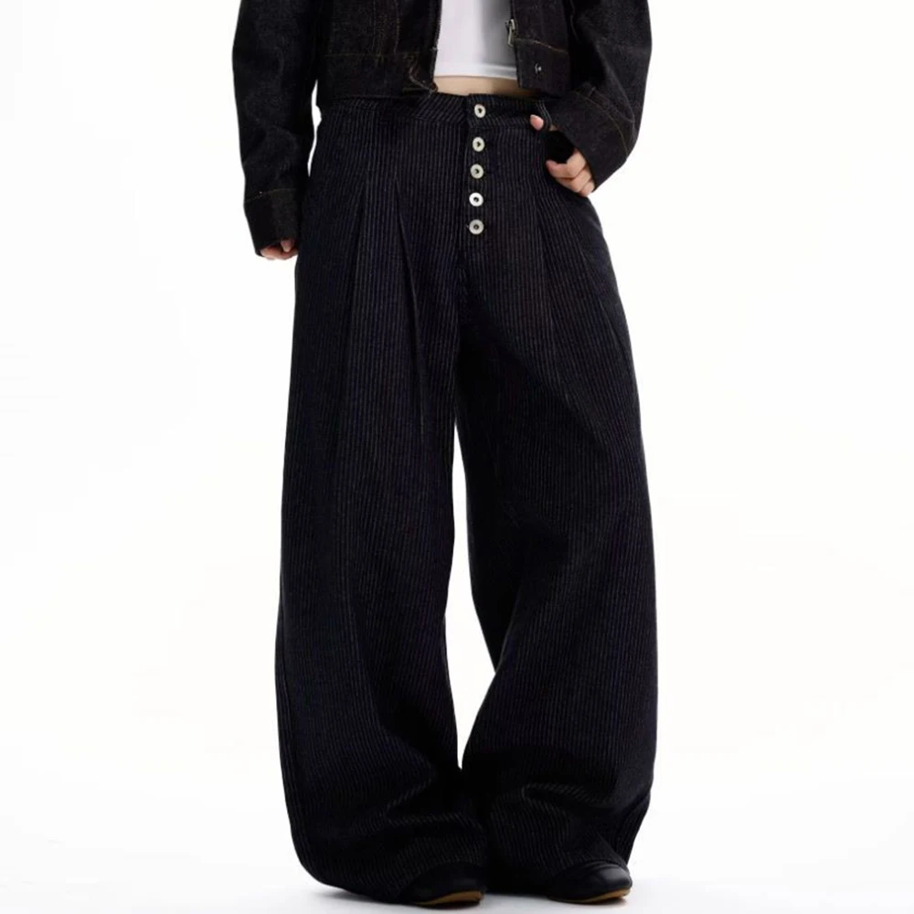 

Мужские джинсы в полоску с множеством пуговиц, уличная мода, повседневные, универсальные, молодежные, трендовые, кэжуал брюки, мужская одежда, новинка 2026 года