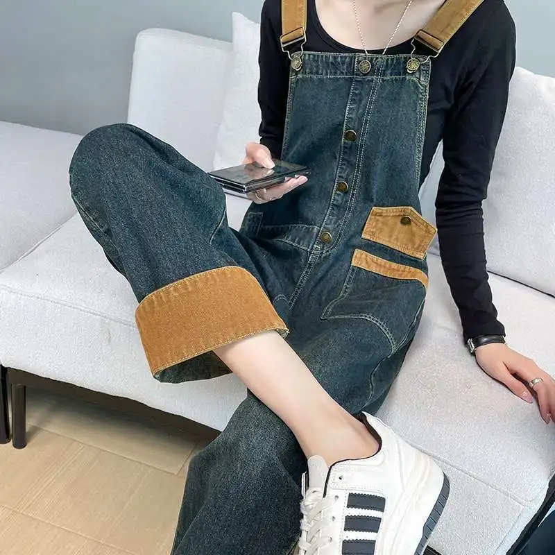 

2024 Vintage Retro Denim Long Jumpsuit Casual Strap Straight Romper Suspender Pants Summer Baggy Bib Loose Overalls YC75