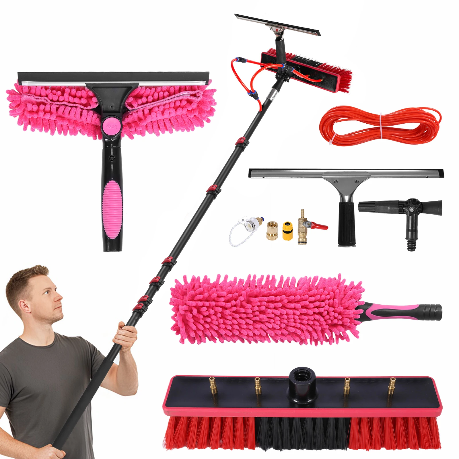 

Window Cleaning Pole Extendable Cleaning Brush Kit Telescopic Water Supply Brush Kit Lightweight Solar Panel Washing Tool