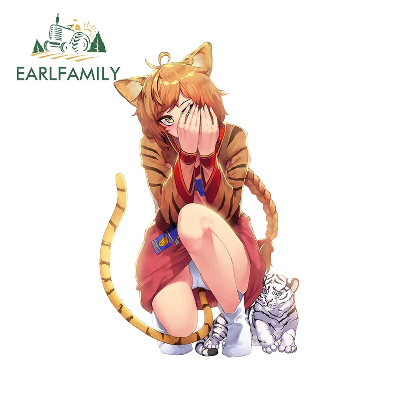 EARLFAMILY Kreative Anime Tigers Mädchen Auto Aufkleber Wasserdicht Aufkleber Auto Zubehör Motorrad Helm Sonnenschutz Dekoration