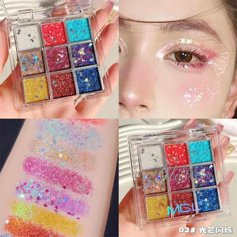 4/9Colors-Box Solid Sequins Glitter Gel Lasting Face Body Hair Painting High Gloss Eye Shadow Brighten Makeup For Festival Party
