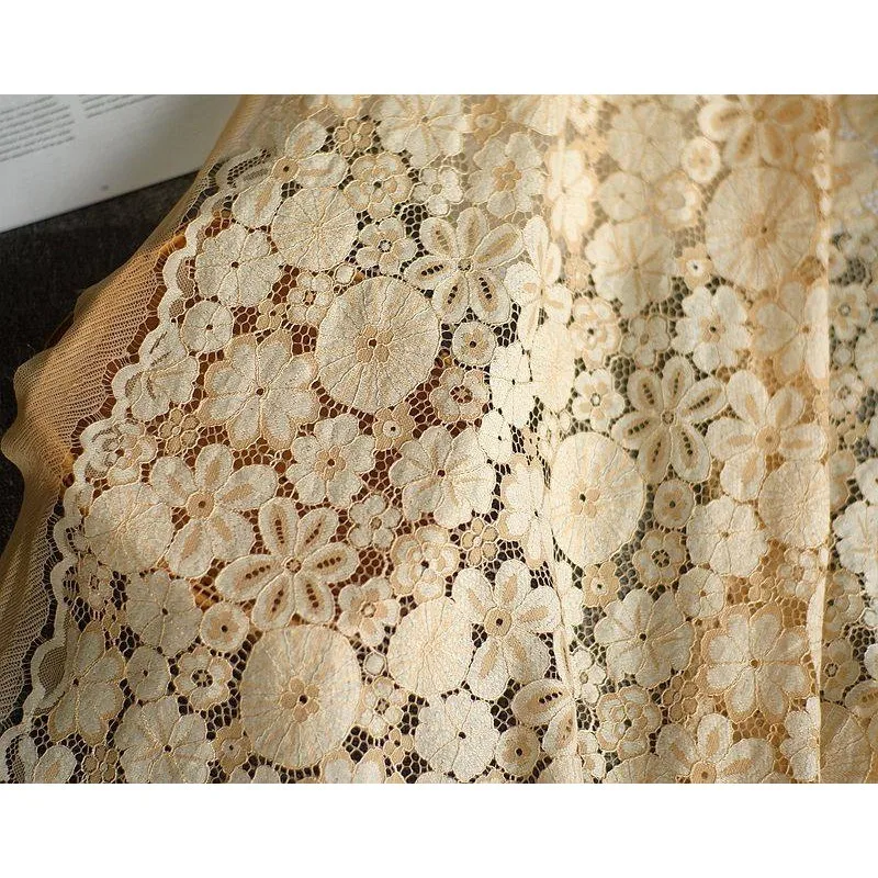 New Exquisite Two Tone Embroidered Lace Fabric Handmade High End Wedding Dress ，Clothing Sewing Fabric Decorative Accessories