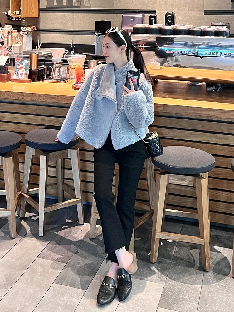 

Cml Slim Long Micro Flared Jeans New Korean Sle Nine Points Casual Pants High Waist Zipper Deep Color for All Seasons