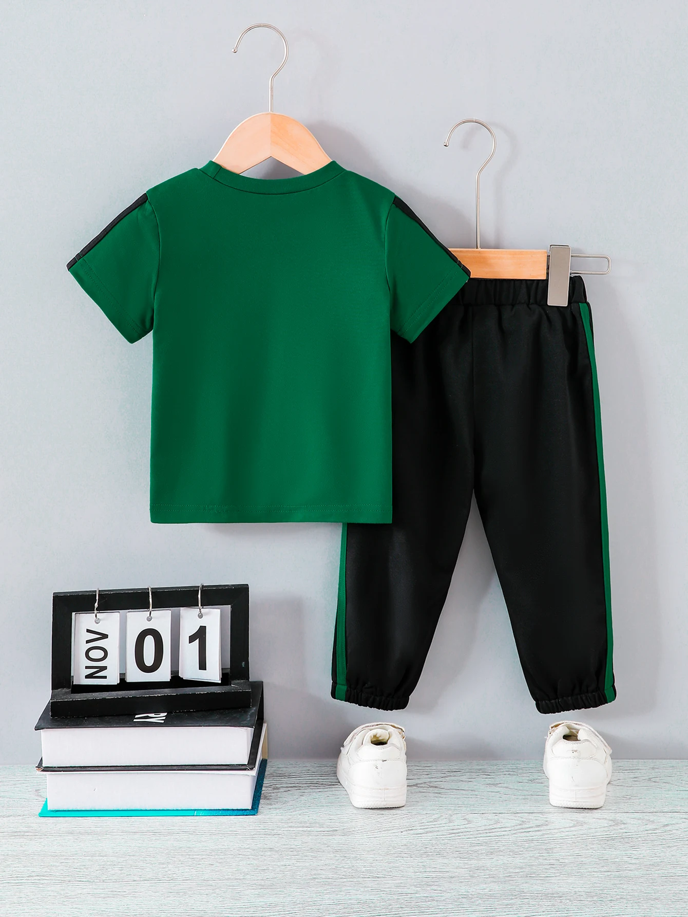 Summer New Arrival Baby Boy Sportswear Set Green And Black Color Block Outfit for Infants