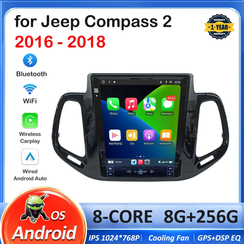 Navigation GPS Bluetooth for Jeep Compass 2 2016 2017 - 2018 IPS Touch Screen Intelligent System Android Auto Accessories WIFI