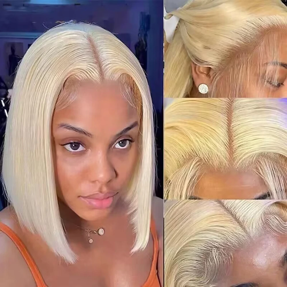 Blond Straight 613 Short Lace Bob Wig 13×4 Transparent Lace Front Human Hair Wigs 200 Density Brazilian Straight Human Hair Wig