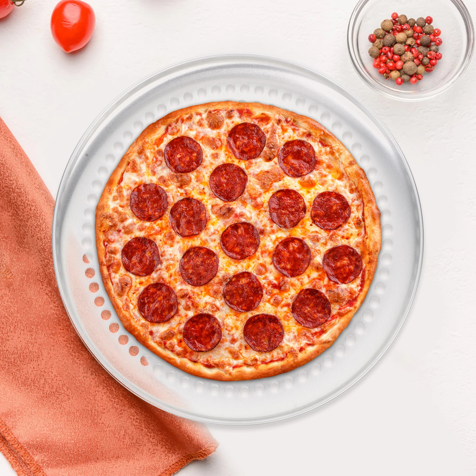 

12 Inch Perforated Pizza Baking Tray Mold Round Aluminum Pan Handle Tool Alloy Crisper Stainless Home Bake Professional Nonstick