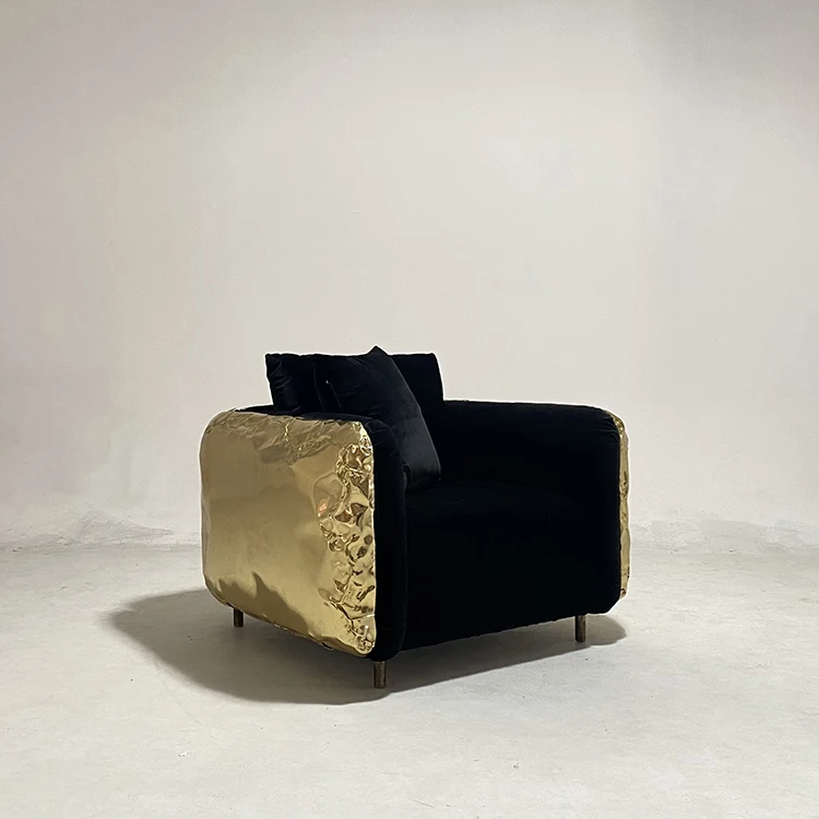 Luxury quality modern Italian furniture casual beige black fabric metal sofa living room set