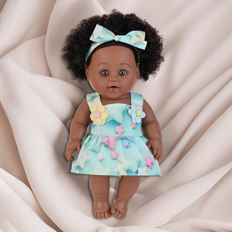 12inch African American Black Doll Soft Body Reborns Doll Collectible Display Toy for Parenting Game Enthousiasts