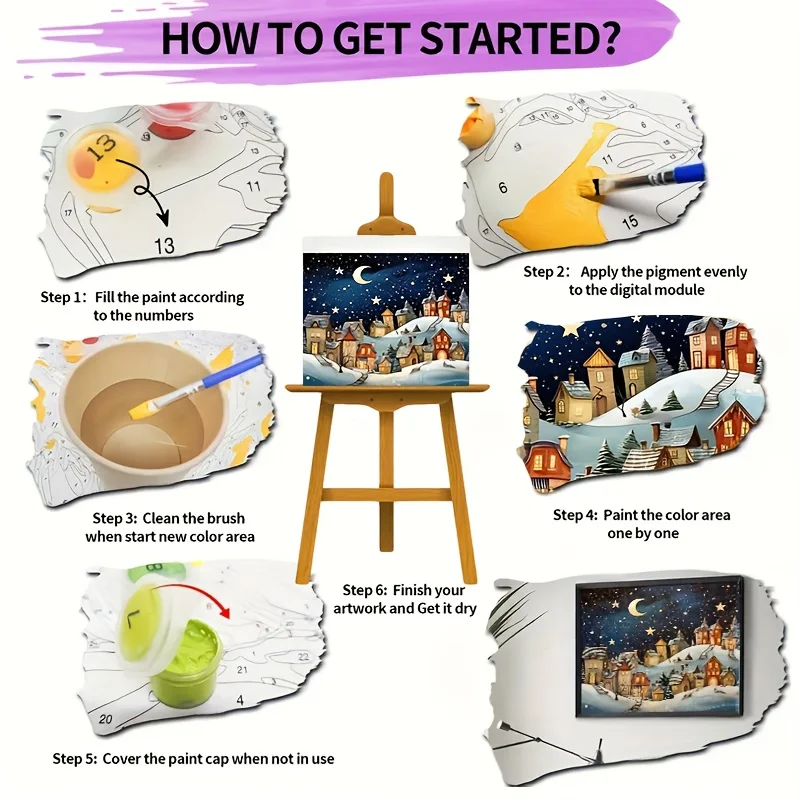 Professional Art Use 1pc Beginner-Friendly DIY Adult Paint by Numbers Kit - Includes Acrylic Paints, Canvas, 3 Paintbrushes, and