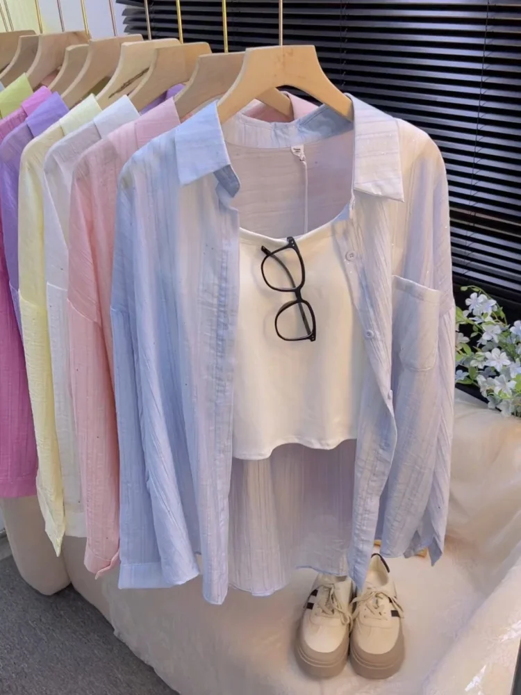 

Faionable Summer Ne Glitter Design Simple Sli Open Cardigan Women's Korean Version Loose Trendy Versatile Top