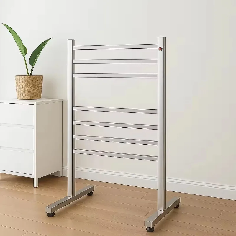 Portable electric heating drying rack Floor-to-ceiling clothing heater Stainless steel frame Easy to move towel heater