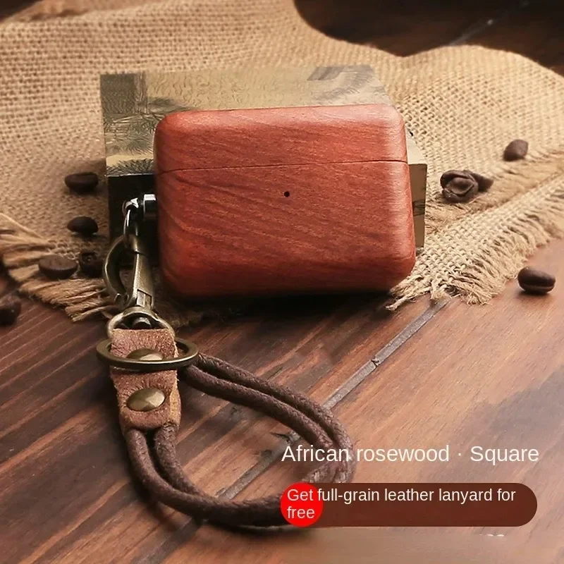 Luxury Solid Wood Earphone Case For AirPods 3 Protective Cover AirPods 3 Generation Shell+Wrist Style Cowhide Lanyard