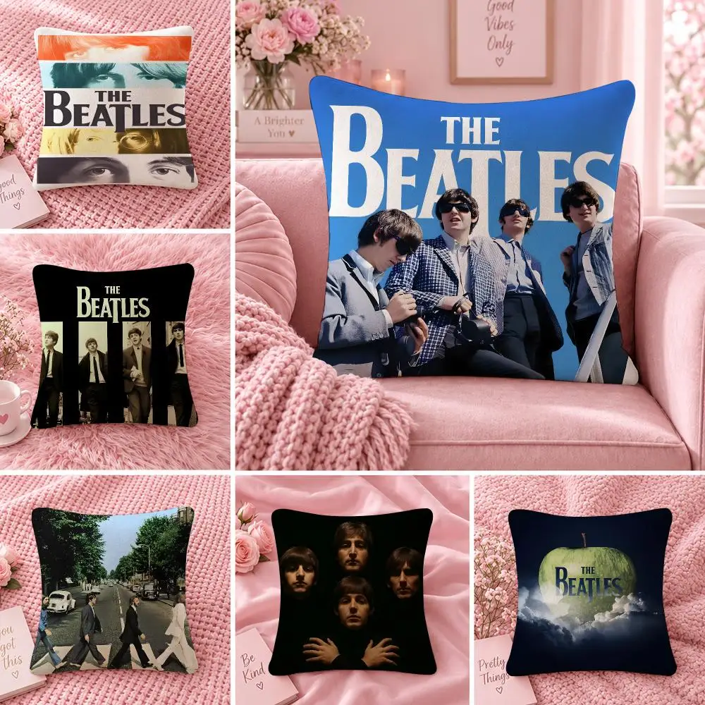 Band Rock Music T-The Beatles Cushion Cover Double Sided Print Short Plush Pillow Sofa Bedroom Dorm Room Decor Gift