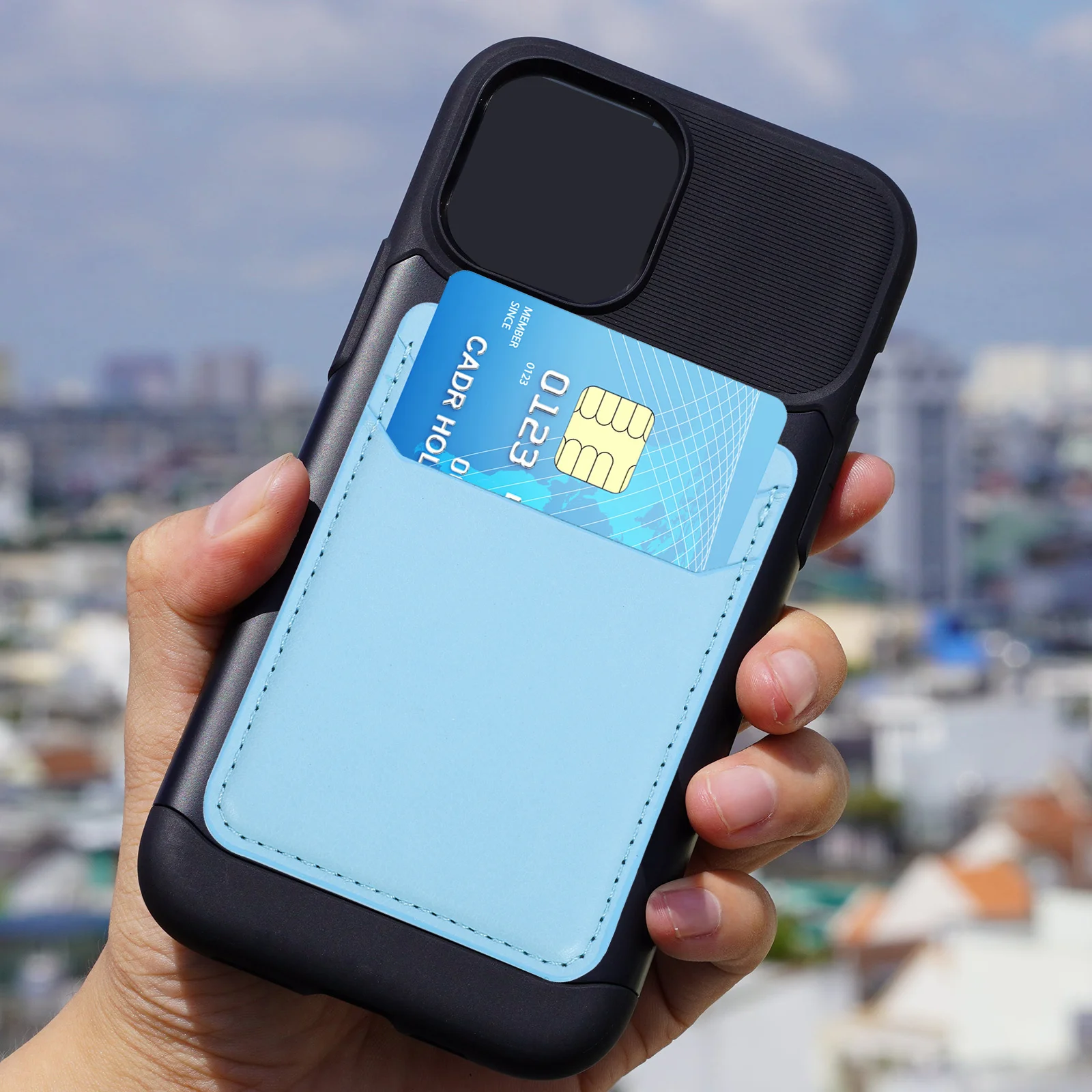 حامل البطاقة الخلفية للهاتف، طبقة مزدوجة، أكمام لاصقة، محفظة لاصقة للهاتف، منظم البطاقات الخلفية، حامل بطاقة الائتمان