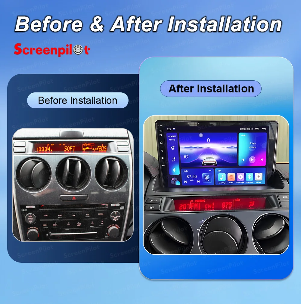 Android 16 For For Mazda 6 2002 - 2008 Car Radio Stereo Head Unit CarPlay Auto radio Touch Screen Wifi 8 Core GPS navigation
