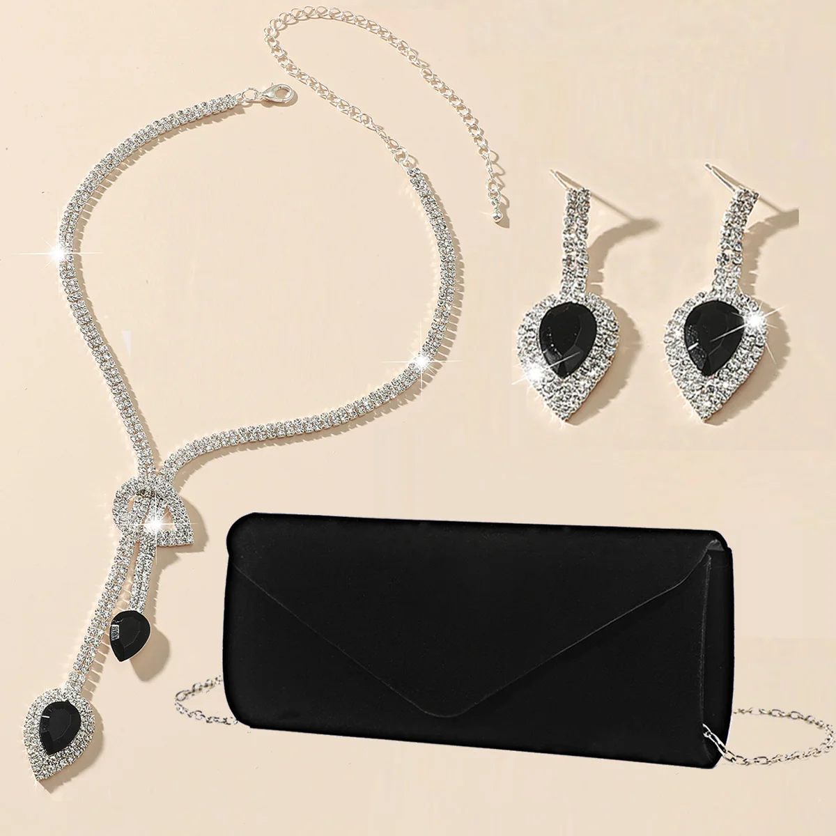 

Luxury Women Retro Black Velvet Evening Clutch Bag Set 2023 three piece Banquet Party Elegant Ladies Bridal Dress Handbag Purse