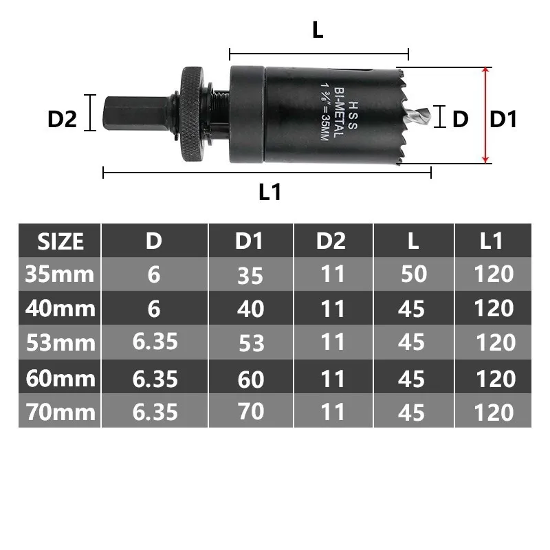 CMCP Bi-metal Hole Saw 35 40 53 60 70mm HSS Core Drill Bit for Wood Metal Hole Saw Cutter Carbide Tipped Hole Drilling Tool