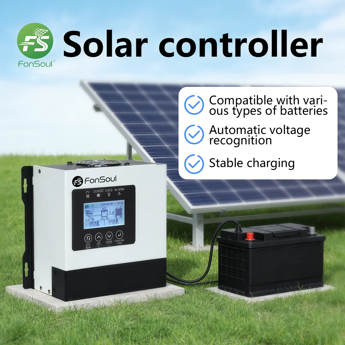 Fonsoul Solar MPPT Controller 30A 60A 120A 18V-230V Photovoltaic Power Generation Charger WiFi Remote Monitoring 12V-92V