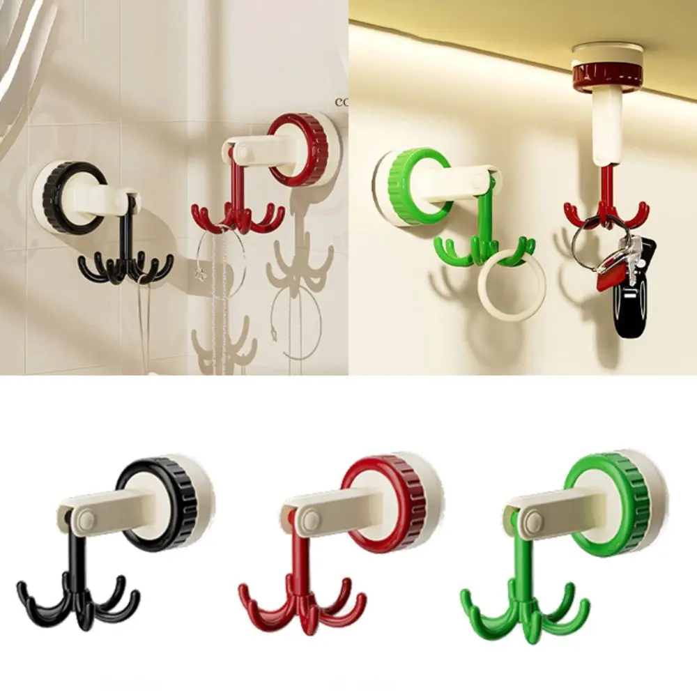 New ABS Rotary Hook Folding Punch-free Suction Cup Hook 360° Rotating Self-Adhesive Six-claw Hooks Bathroom