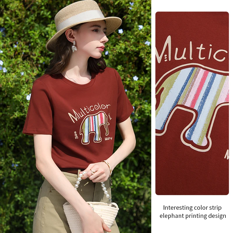 I BELIEVE YOU Short Sleeved T-Shirt 2026 Summer New Fun Letter Elephant Printed Tee Casual Breathable Top For Women 2262016288