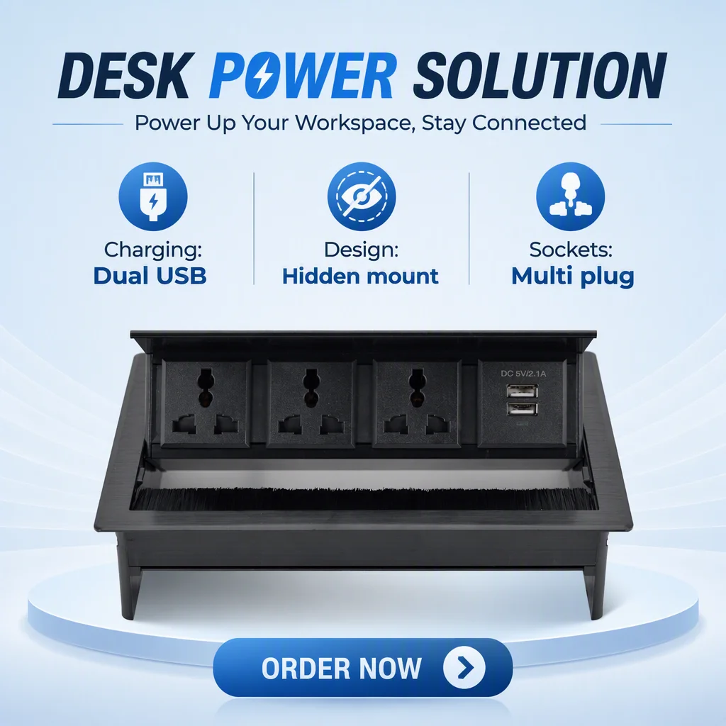 Multifunctional Flip up Brush Type Hidden Desk Mounted Socket Outlet/Office Table Outlet for Conference Desk