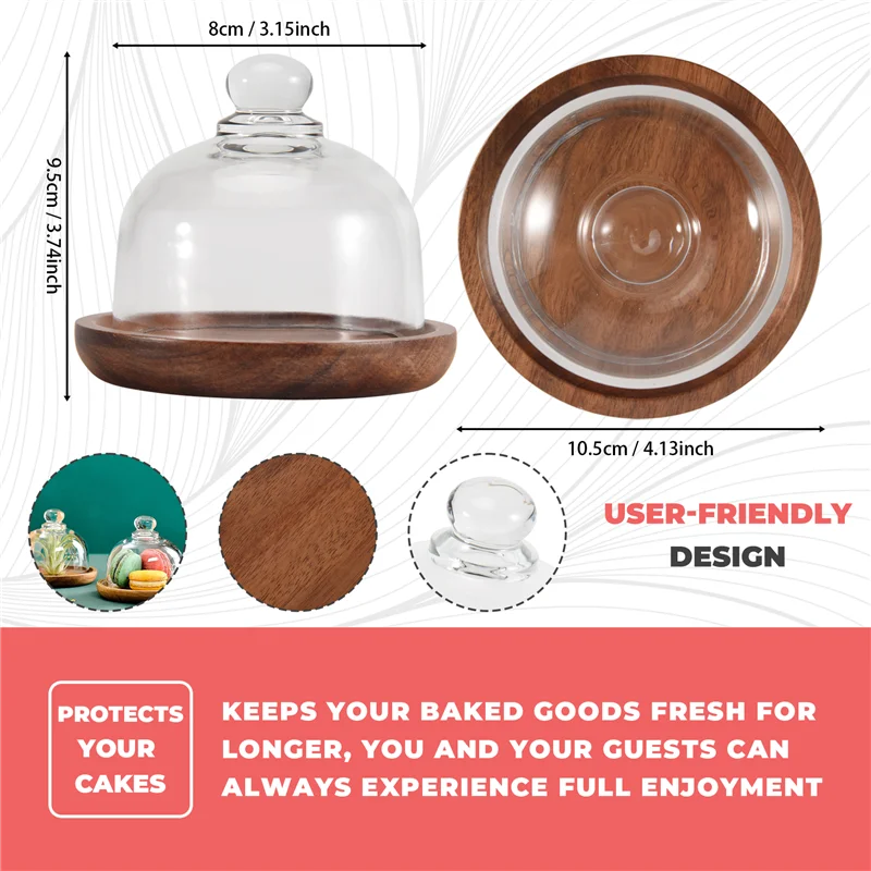 

Multifunctional Mini Dessert Serving Stand Acacia Cake Dish With Dome Lid Platter Cake Plate For Home Hotels(4Pcs)-A27R