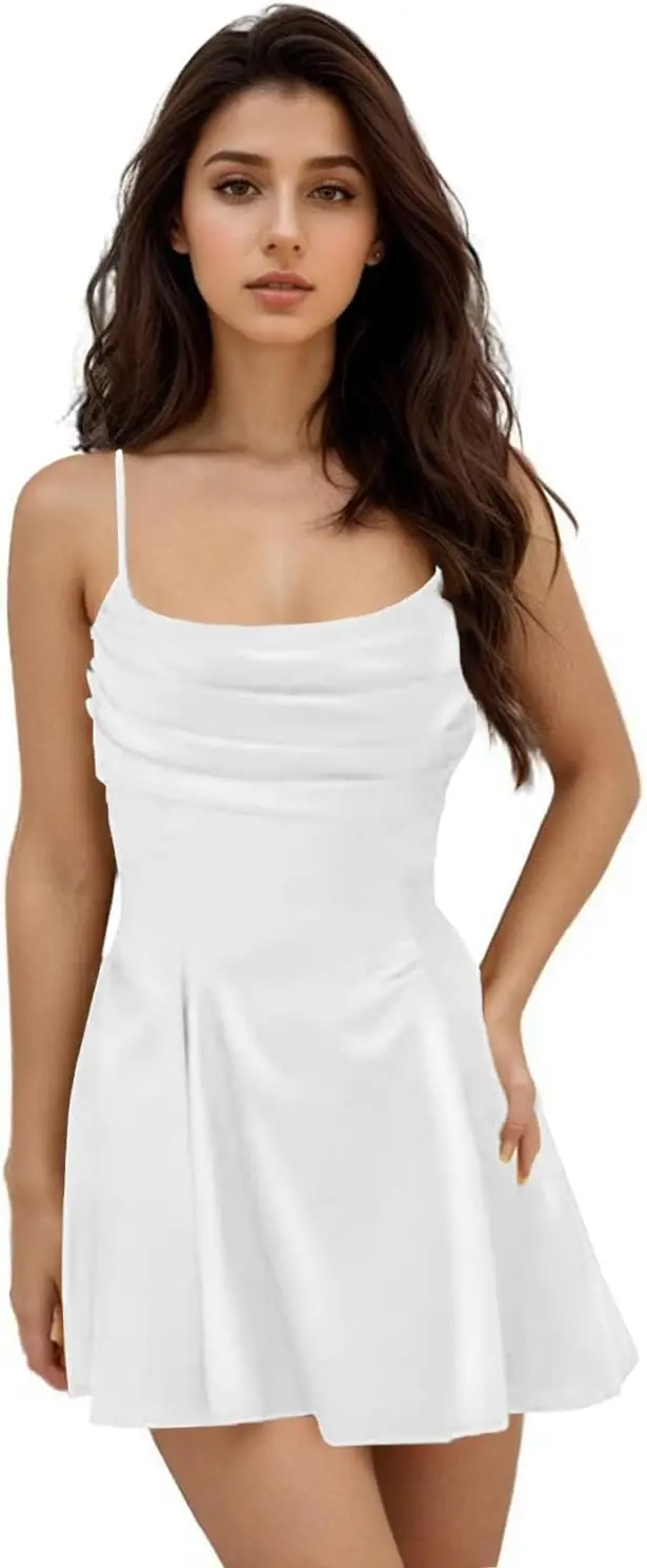 A linha mini saia simples e elegante formal, vestido de baile adolescente cetim curto, gola quadrada plissado cocktail festa vestido de noite