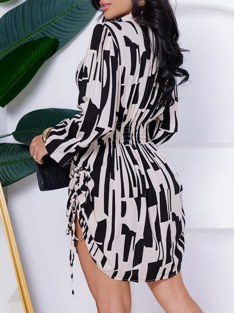 All Over Print Side Drawstring Shirt Dress