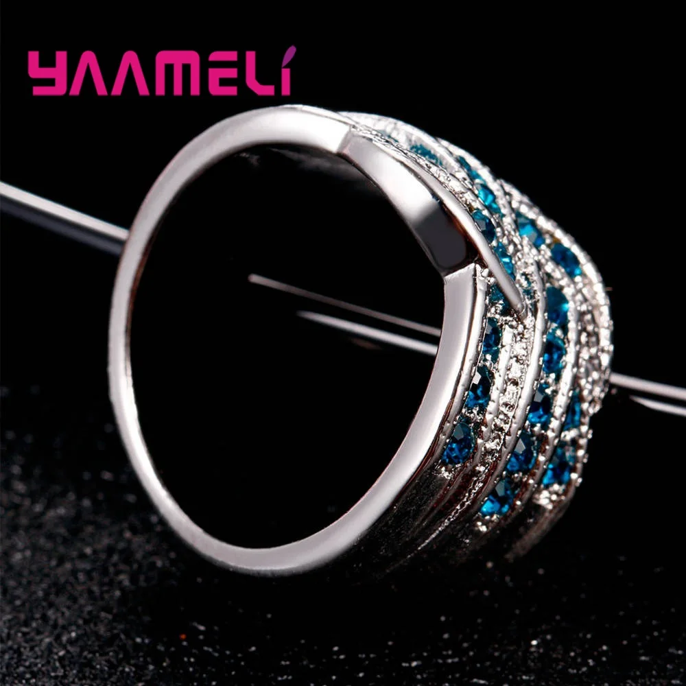 Wide Band Ring for Women Men Unisex 925 Sterling Silver Jewelry Colorized Cubic Zircon Stone with Cross Knot Finger Decoration