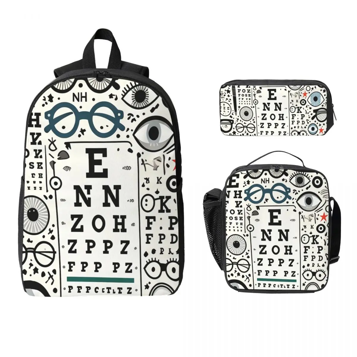 Themed Around Optometry Backpack Student BookBag School Bag Computer Shoulder Bags 3ps Insulated Lunch Bag Pencil Case