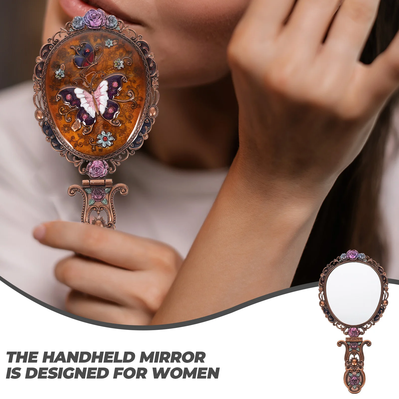 Vintage Handheld Make-up Spiegel Tragbare faltbare Metall Geschenk Reise Vergrößerungsspiegel Handspiegel mit Griff