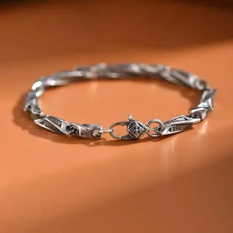 

New Retro Silver Mobius Bracelet Men's Six character Proverb Fashion Trend Hip Hop Niche Jewelry Accessories Gift