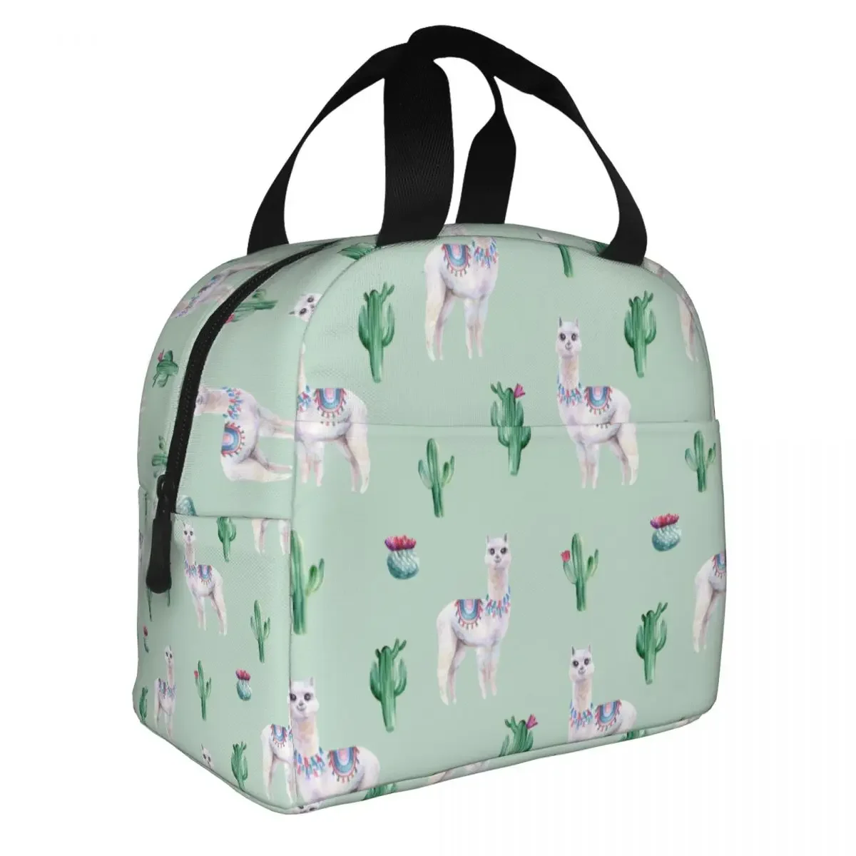 Lunch Bag for Men Women Watercolor Alpaca Cactuses Insulated Cooler Waterproof Picnic Oxford Lunch Box Bento Pouch