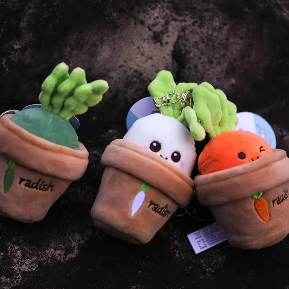 Creative Grass Potted Carrot Doll Keychain Vegetables Bag Charm Radish Plush Pendant Cartoon 10cm Carrot Plush Doll Send Friends