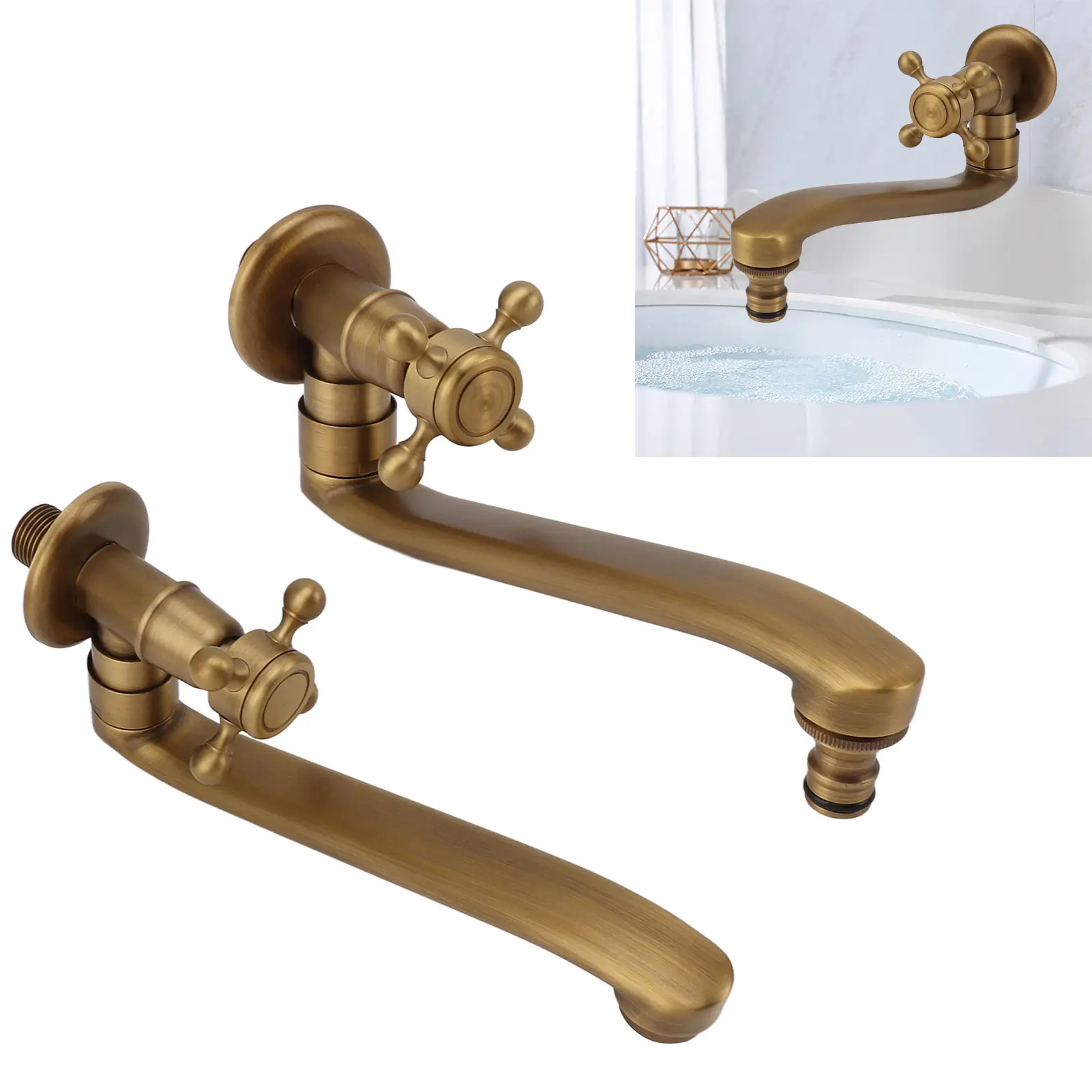 

Antique Garden Faucet with Extended Spout Antifreezing Copper Wall Mount Single Cold Water Tap for Washing