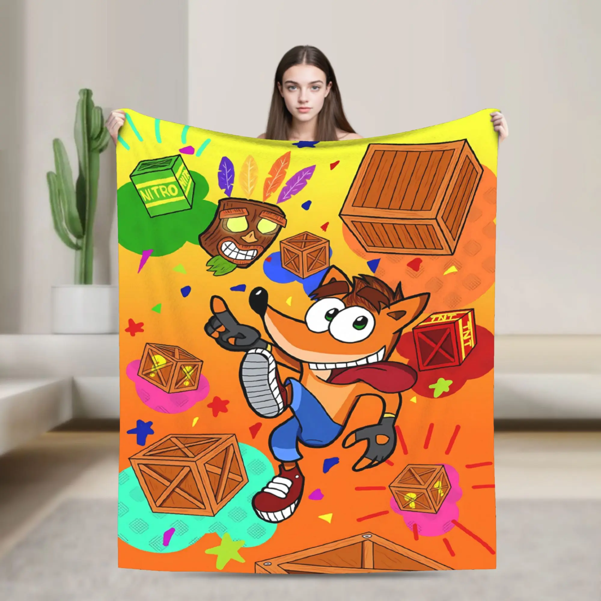 Crash Bandicoot Wumpa Fruit Flannel Blanket Winter  Soft Throw Blanket for Students Home Decor Trend Bedspread Sofa Bed Cover