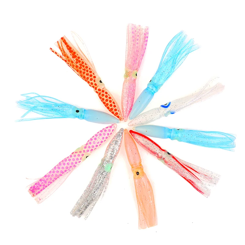 10pcs/lot Luminous Squid Skirts Soft Lure Night Fishing Lure Glow Rubber Bait