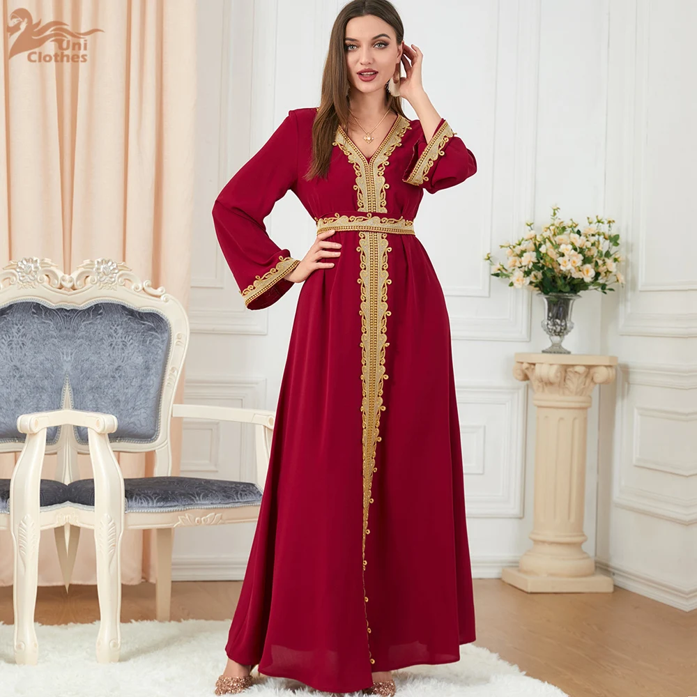 

Новинка 2023 года, мусульманский кафтан, женский летний халат, роскошное платье с v-образным вырезом, женская праздничная одежда с длинными рукавами и вышивкой, Абая Дубай