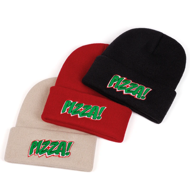 2024 new men's letter pizza embroidered knitted hat autumn and winter warm, windproof lady knitted hat gift friends