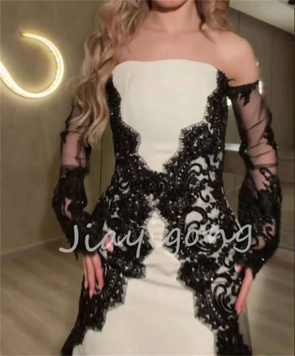 Customized Fashion Jersey Pleat Lace Pattern A-line Off-the-shoulder Long Prom Luxury Party Dresses High Quality