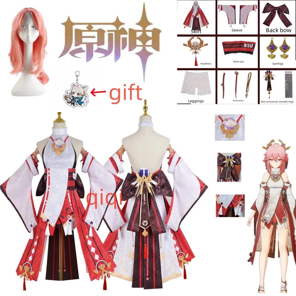 

Yae Miko Genshin Impact Cosplay Costumes Full Set Outfit Wig Shoes Clothes Role Play Suites Christmas Halloween Uniform for Girl