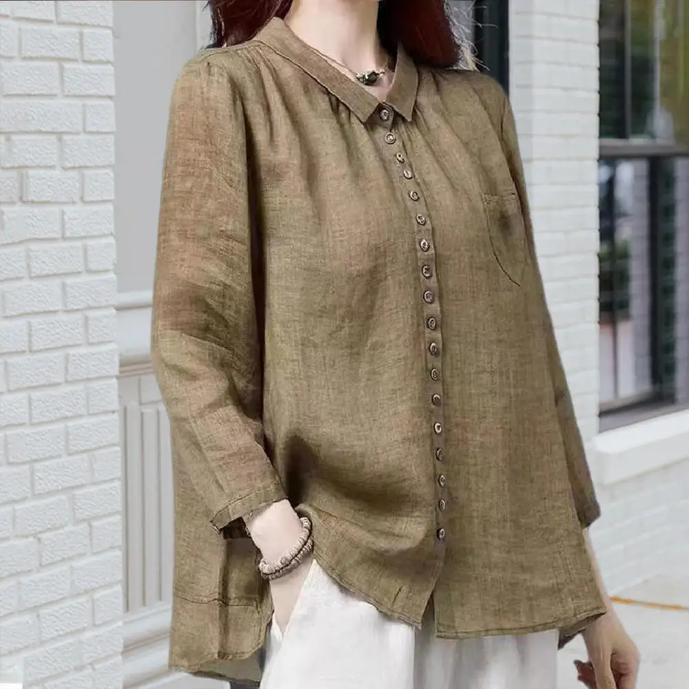 

Women V-neck Shirt Solid Color Women Shirt Stylish Women's V-neck Casual Shirt with Long Sleeve Pocket Solid Color for Everyday