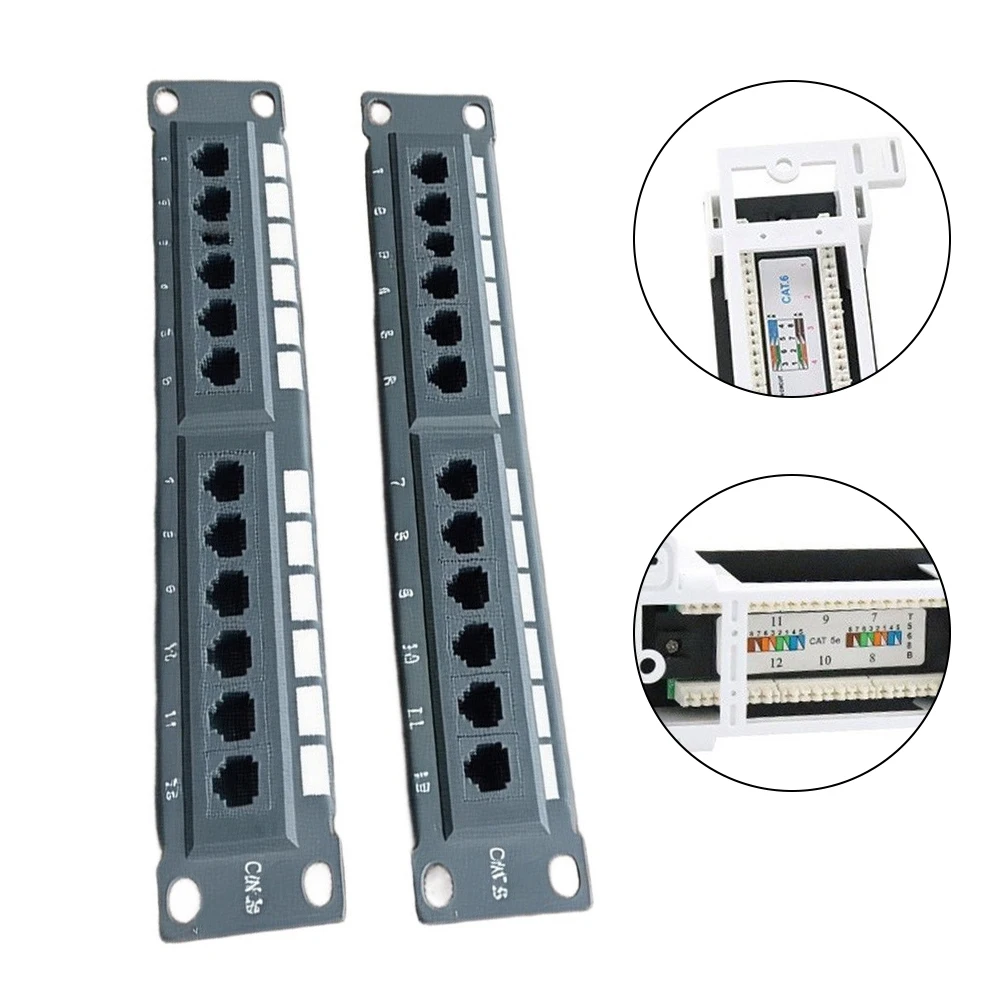 12-Port Wall Mount Patch Panel for CAT.5A and CAT.6 For Network Cables Black 253x44x30mm Dual Standard Support