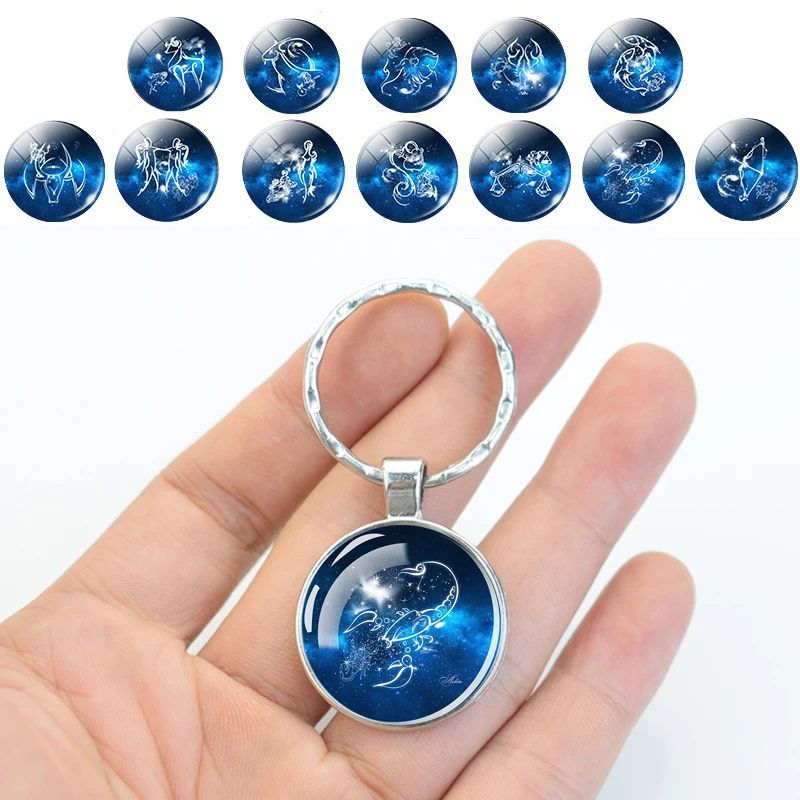 Birthday Gift 12 Zodiac Signs Key Chain Taurus Cancer Leo Scorpio Capricorn Constellation Keychain Car Bag Pendant