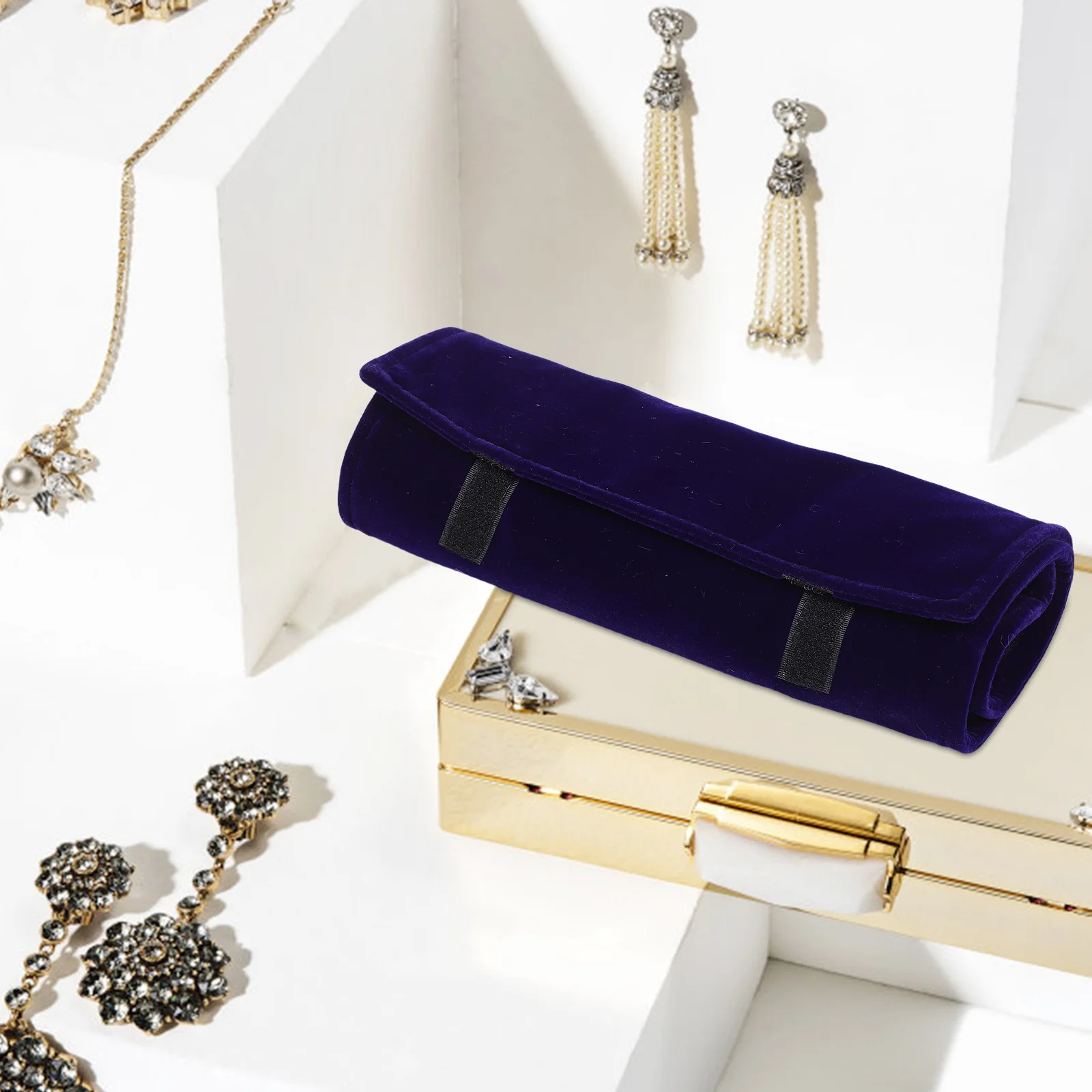 السفر مجوهرات لفة حقيبة الأزرق الفاخرة المنظم ل قلادة سوار أقراط حلقة ساعة الإسورة كيس التخزين المجوهرات المحمولة